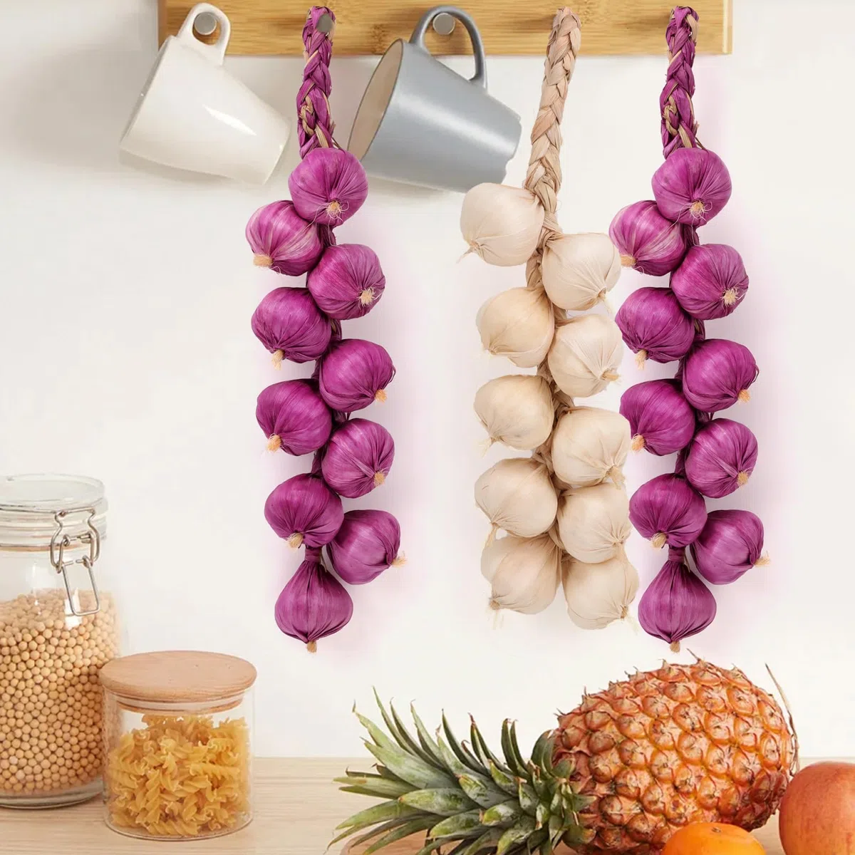 Gresorth 2 pcs Artificiales Cuerda de Cebolla Falso Vegetal Casa Fiesta Navidad Cosecha Decoracion