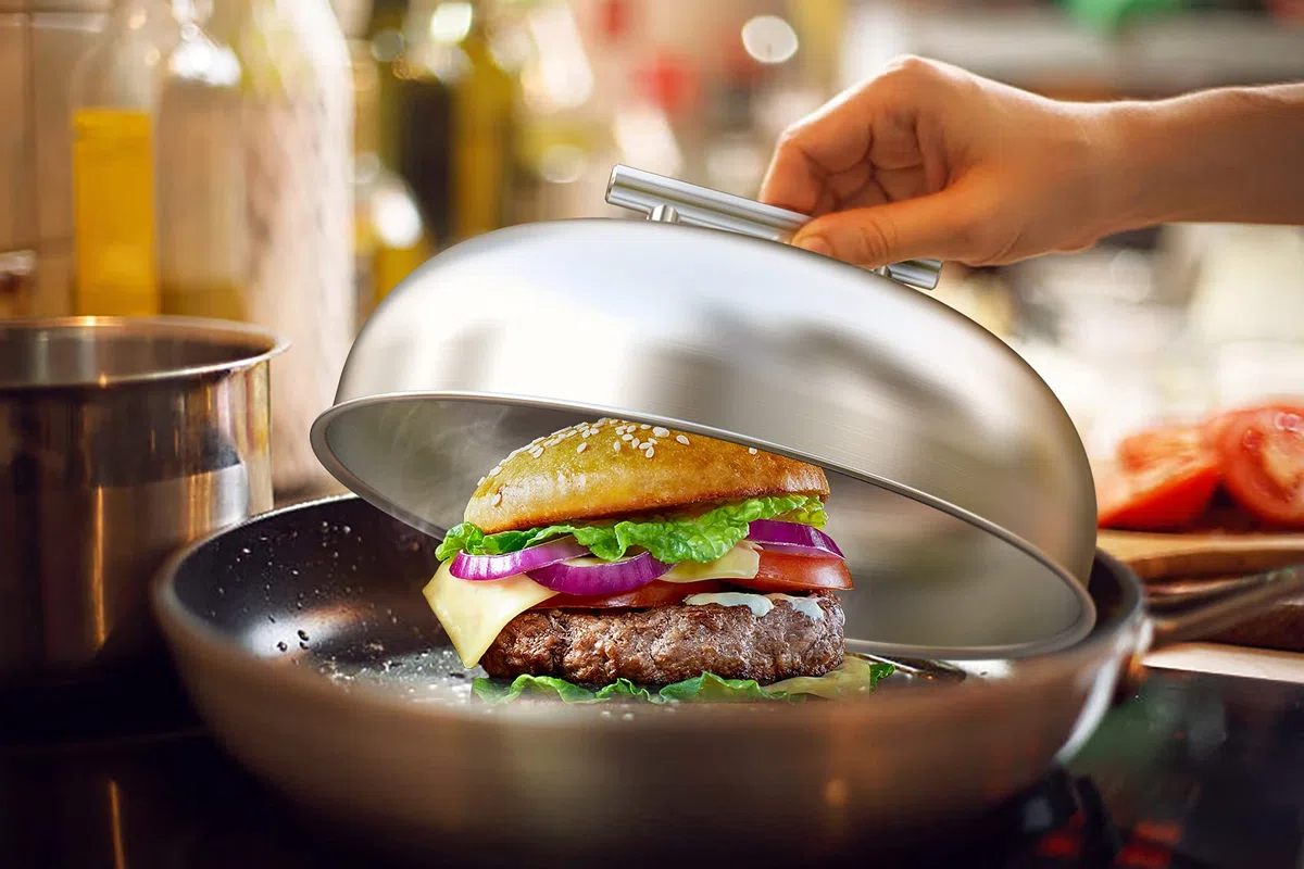 Onlyfire Campana para Hamburguesas, Cúpula de Fusión de Queso, Tapa para Cocinar Hamburguesas de Acero Inoxidable, Campana para Derretir con Mango