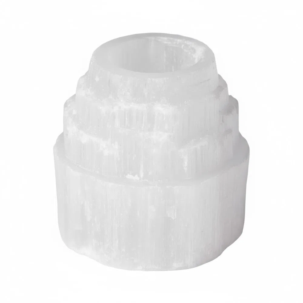 AROMASENSES | Portavelas Selenita Catedral | Piedra Natural | Limpieza Energética y Armonía | Ideal Para Meditación, Rituales y Decoración Zen