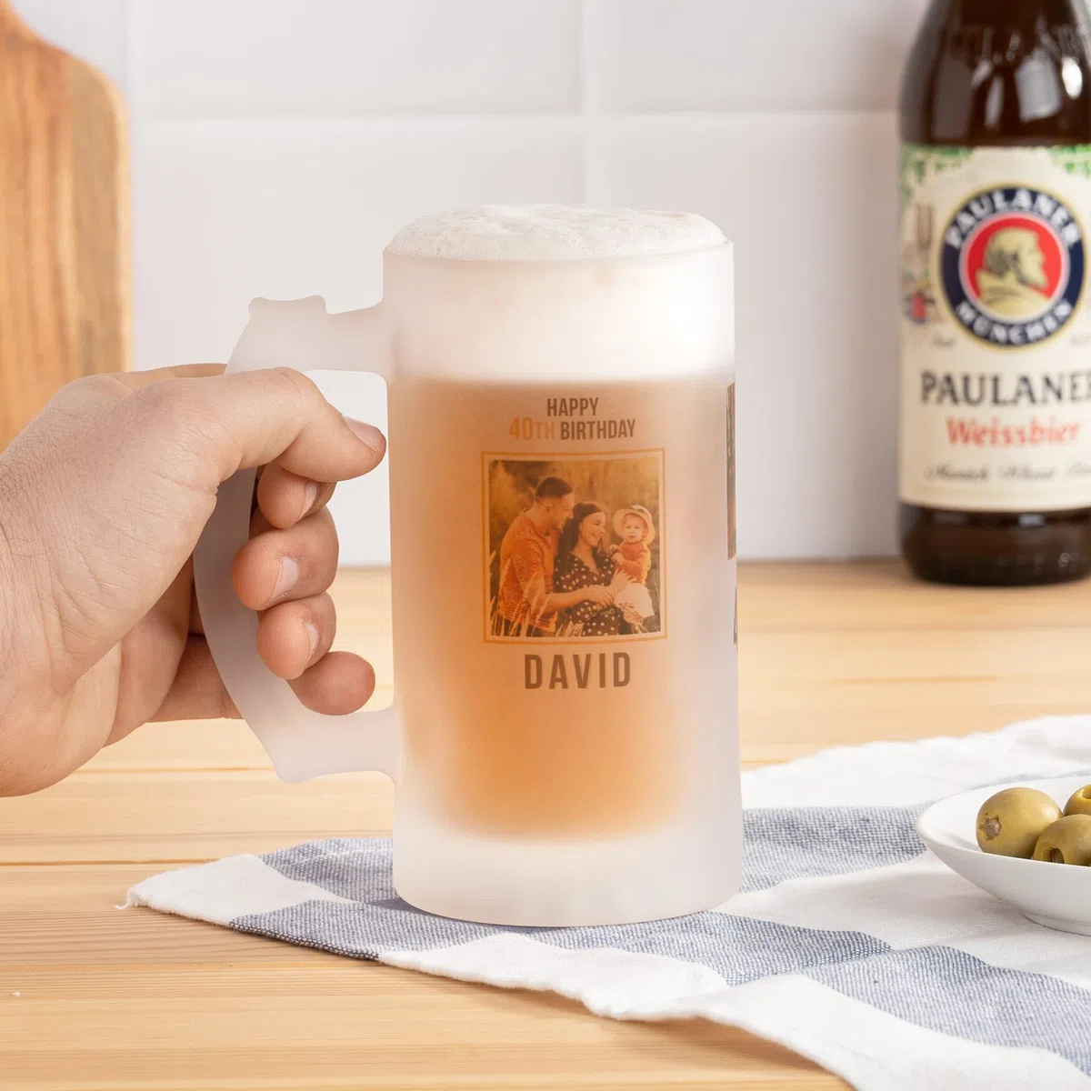 Wanapix | Jarra de Cerveza Personaliza con Foto y Texto | Jarra de Cristal Esmerilado (Opaco) | 500 ml | Apta Lavavajillas | 100% Personalizado