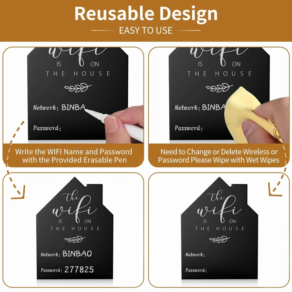 WiFi contraseña signo madera pizarra estilo tablero de madera signo independiente centro de mesa decoración colgante (2)