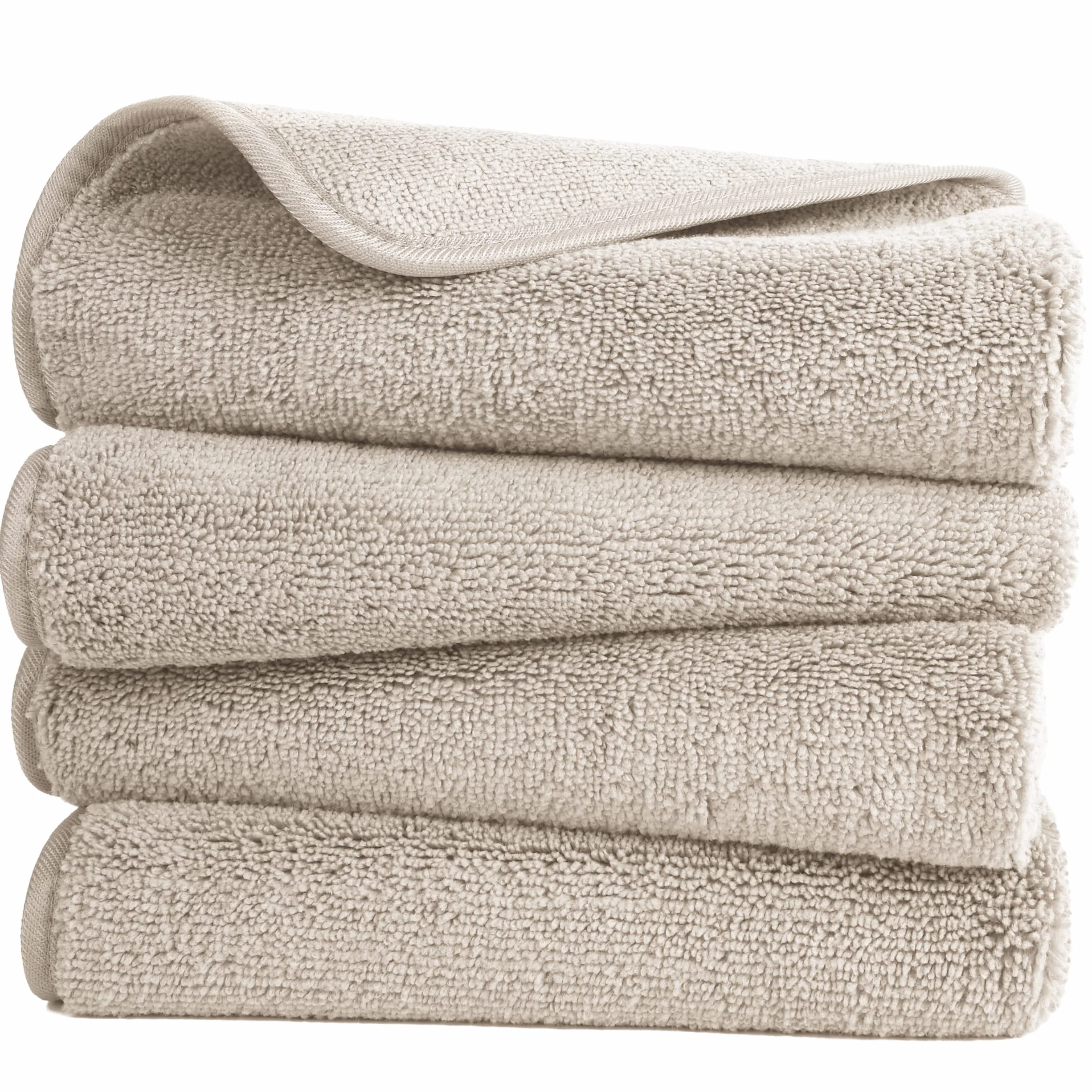 Polyte - Toalla de Manos de Microfibra superabsorbente antipelusa - Secado rápido - Beige - 40 x 76 cm - Pack de 4
