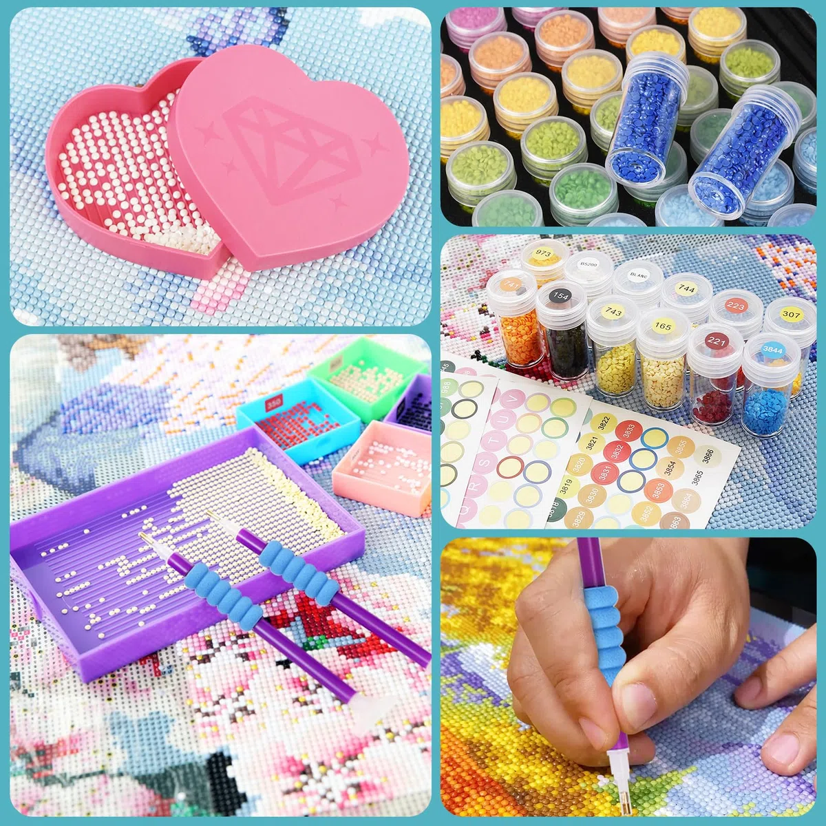 Diamond Painting Kit Completo,70 Ranuras para Contenedores de Almacenamiento de Pintura de Diamante,Ranuras Diamond Painting Accesorios,Tarros a Prueba de Golpe,para Diamantes,Joyas