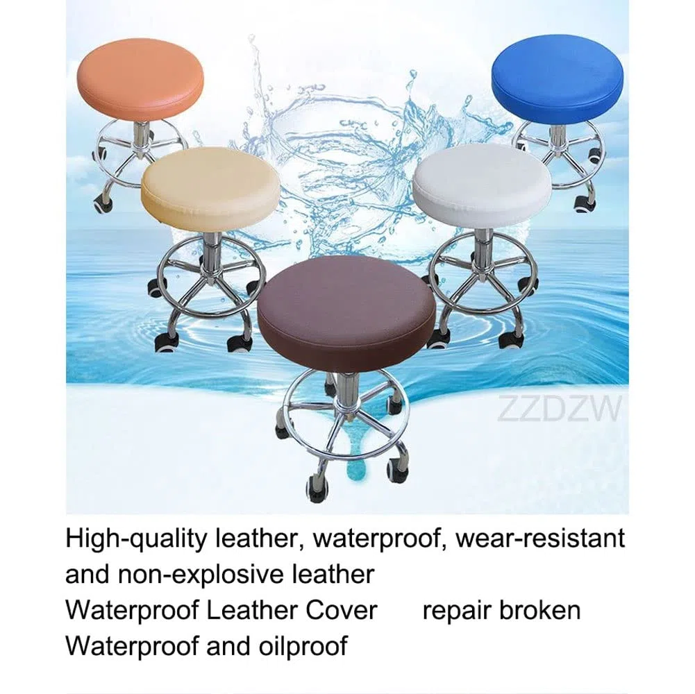 Funda Taburete Redondo Tela Lujosa, Impermeable de Cuero PU para Protector de Silla Fundas para Cojines De Taburete Cubre de Silla Redond Funda Taburete Rodante Regulable Bar
