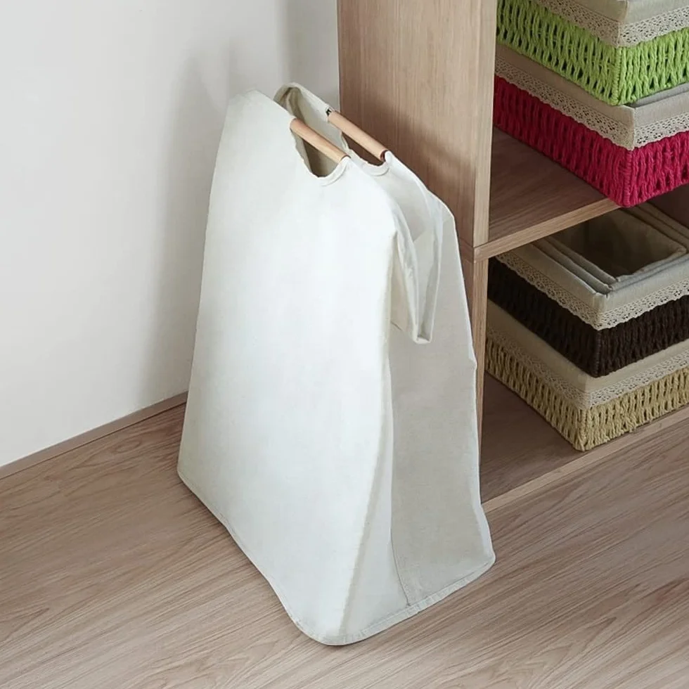 Cesto Ropa Sucia Plegable Portátil 40×30×30 cm con Mango de Madera, Impermeable para Salas, Dormitorios, Viajes