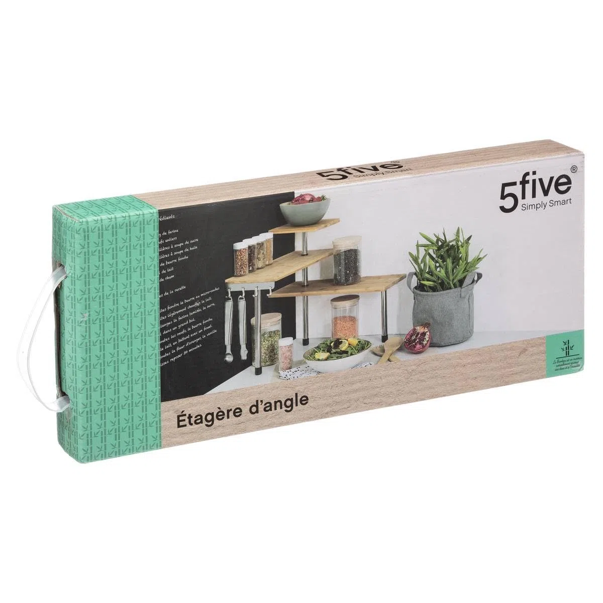 Estantería de esquina de bambú y acero inoxidable, cocina, baño o escritorio, ideal para ahorrar espacio, madera, 43,5 x 43,5 x 39 cm