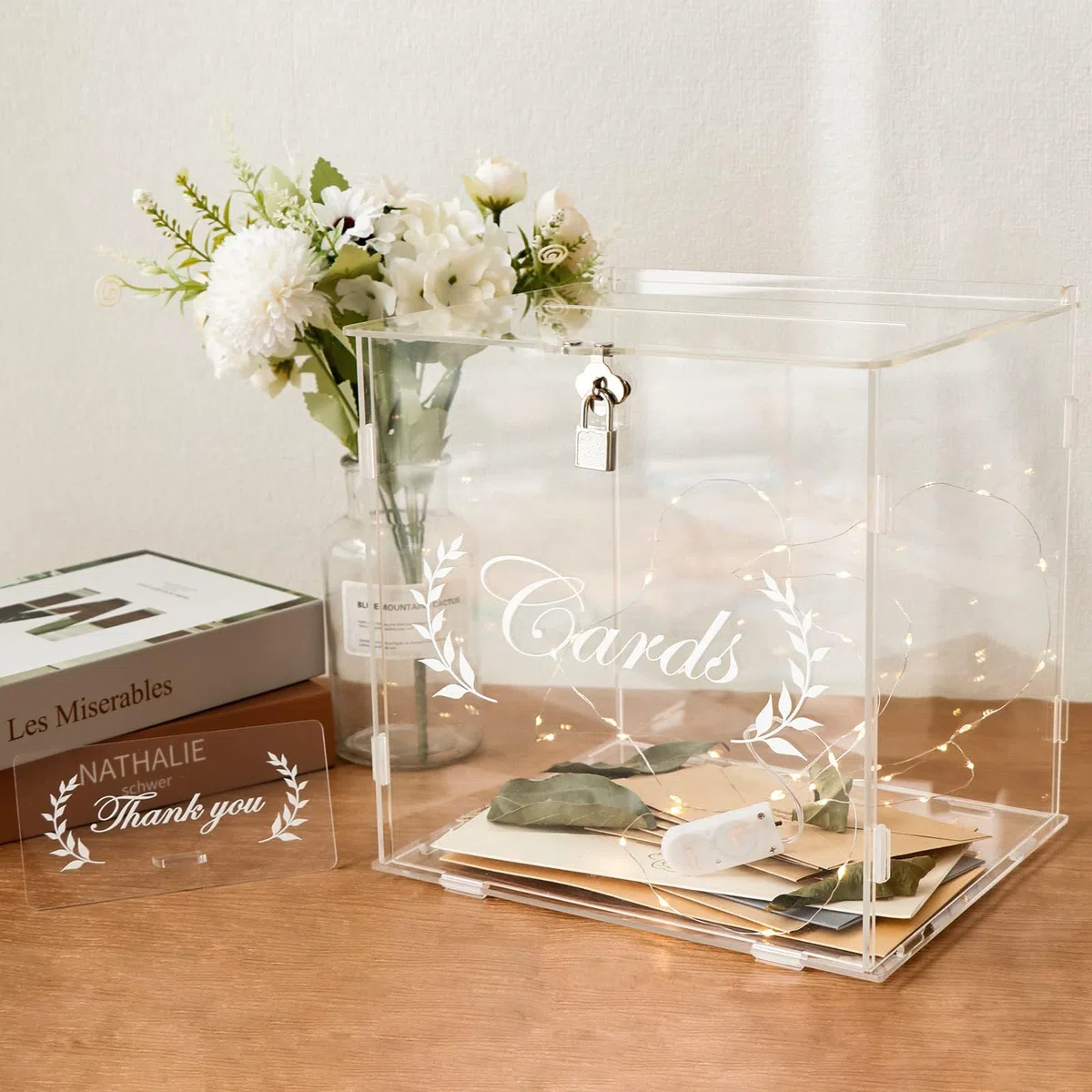 Euakee Caja de Tarjeta de Acrílico con Cerradura de Regalo, Caja de Tarjeta Grande para Boda de Carta de Sobres, Ca Ja de Dinero de Acrílico para Recepción de Fiesta