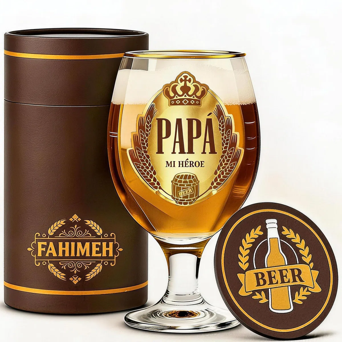 FAHIMEH Regalo Papá, Regalos Dia del Padre Cumpleaños Aniversario Navidad Jarra de Cerveza, de Hijos e Hijas Originales Ideas Hombres Presentes con Posavasos, 400ml