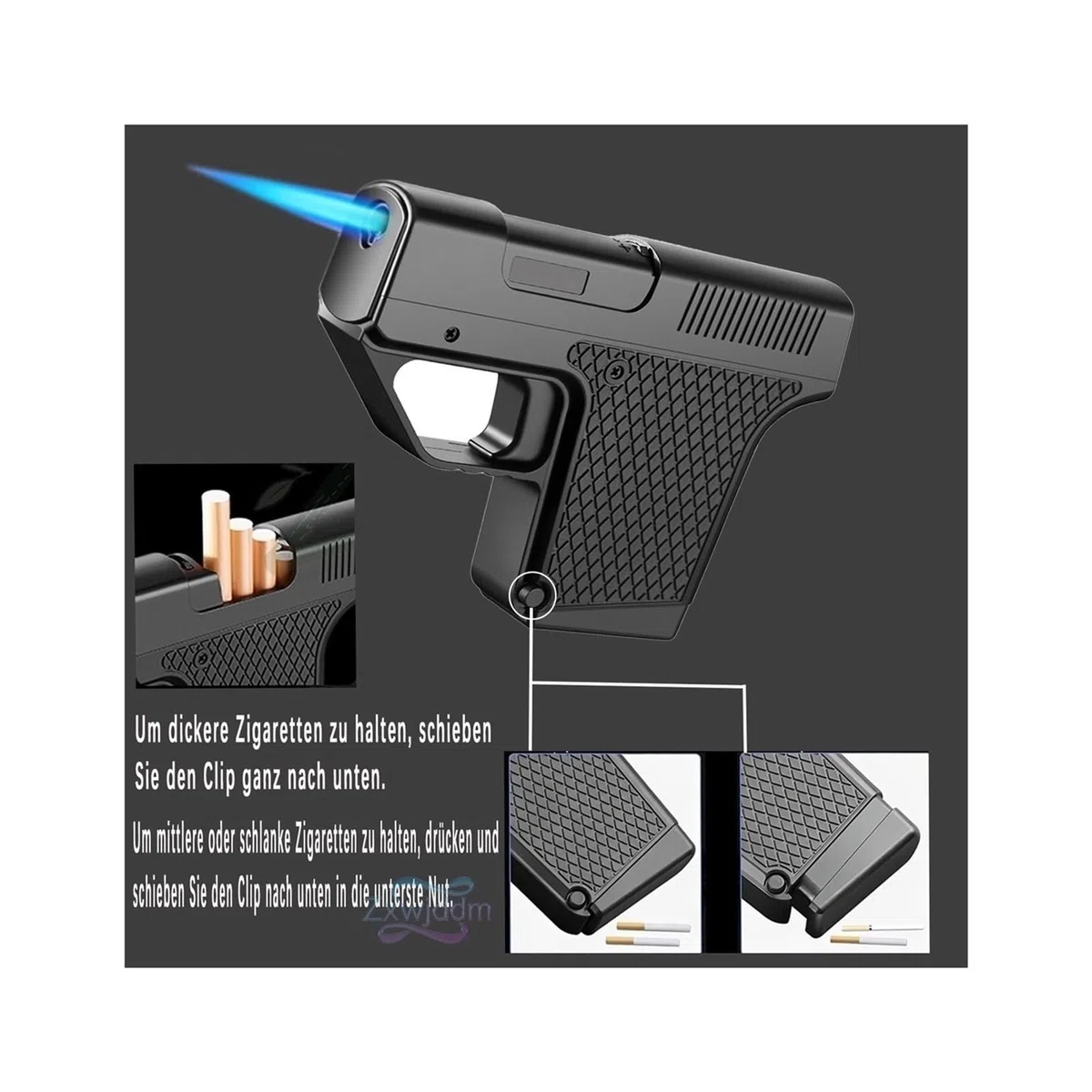Encendedor de butano con Estuche for Cigarrillos, Recargable, con Capacidad for 10 Cigarrillos, a Prueba de Viento, Regalo for Hombres (butano no Incluido)(Black)