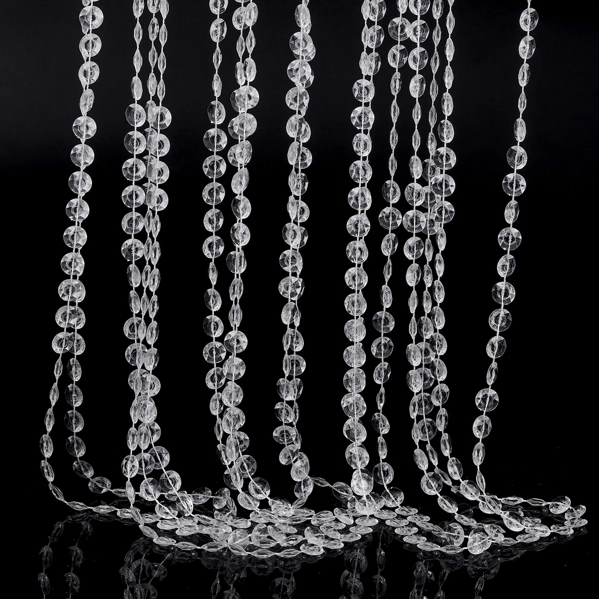 Guirnalda de perlas de cristal, 30 metros, transparente, acrílico, pedrería, guirnalda para boda, fiesta de cumpleaños, dormitorio, decoración