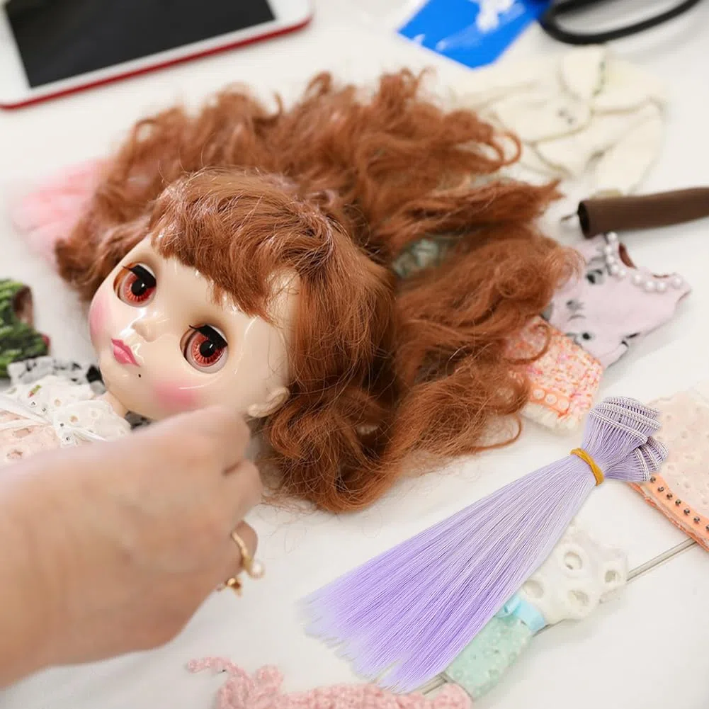 DICOSMETIC 6 mechones de pelo de muñeca de 100 x 15,5 cm, peluca de muñeca de 6 colores, pelo sintético lacio, fibra de alta temperatura, extensiones de pelo de muñeca, suministros de arte