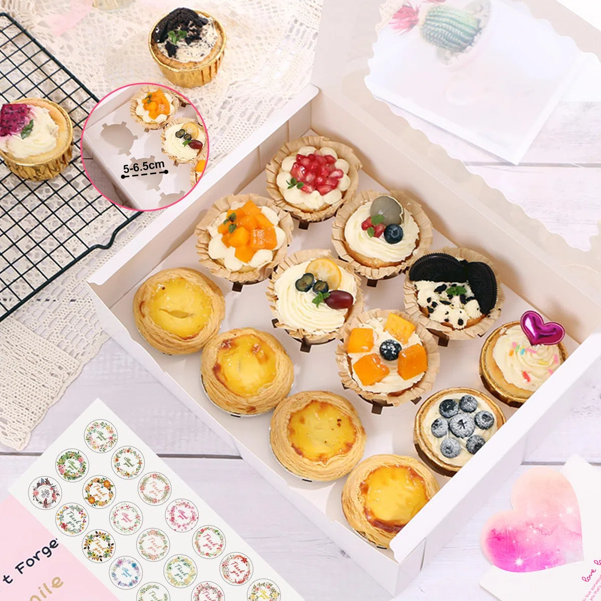 Paquete de 18 Cajas Para Cupcakes,Cajas para Magdalenas Ventana Transparente con cuerda y cinta,para Guardar/Transportar Galletas Magdalenas Cupcakes Postres Tartas