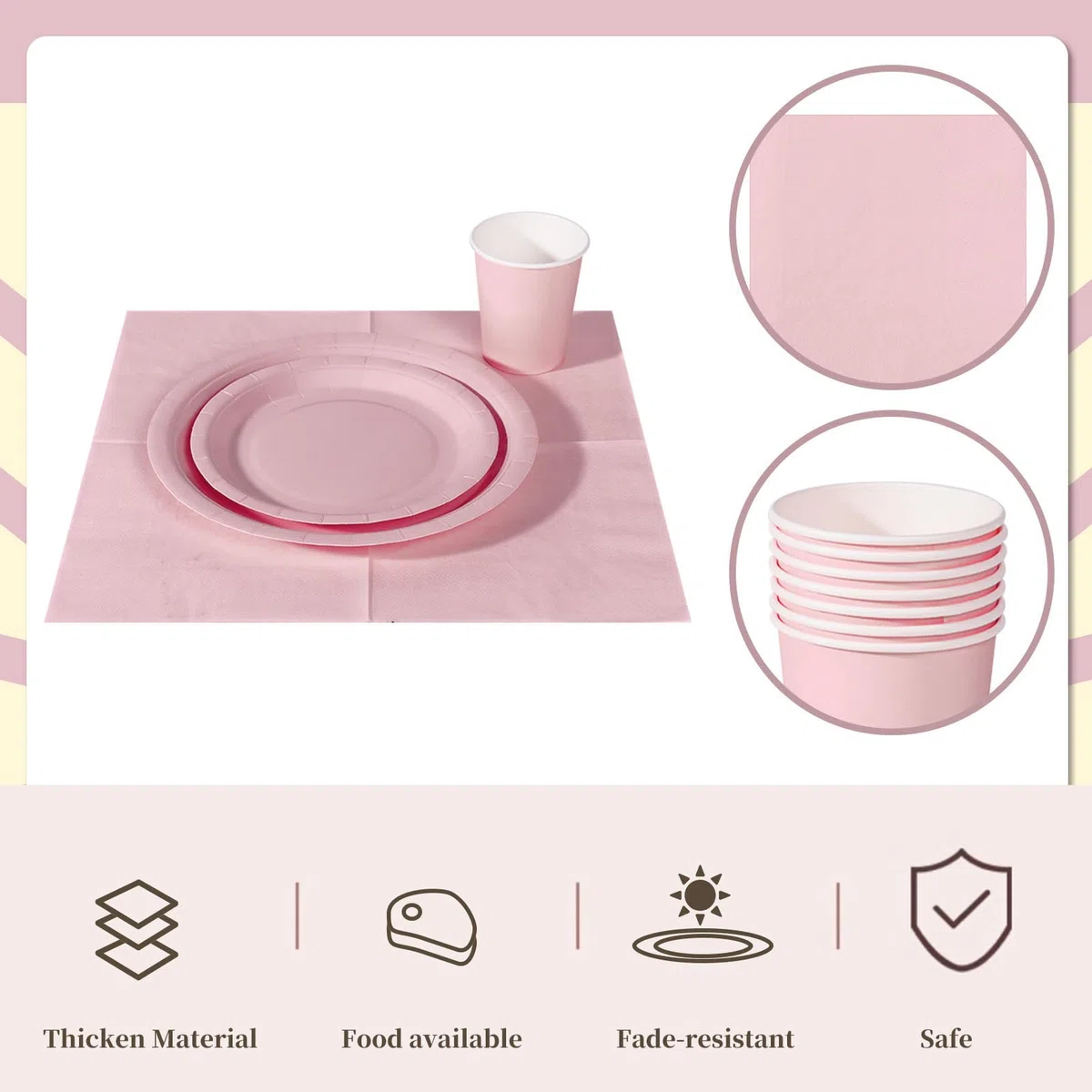 Nkaiso 96 Piezas Rosa Vajilla Fiesta Cumpleaños, Platos y Vaso Cumpleaños Infantil, Set de Party Decoración Platos Desechable Servilletas para Navidad, Barbacoas, Fiestas -24 Invitado