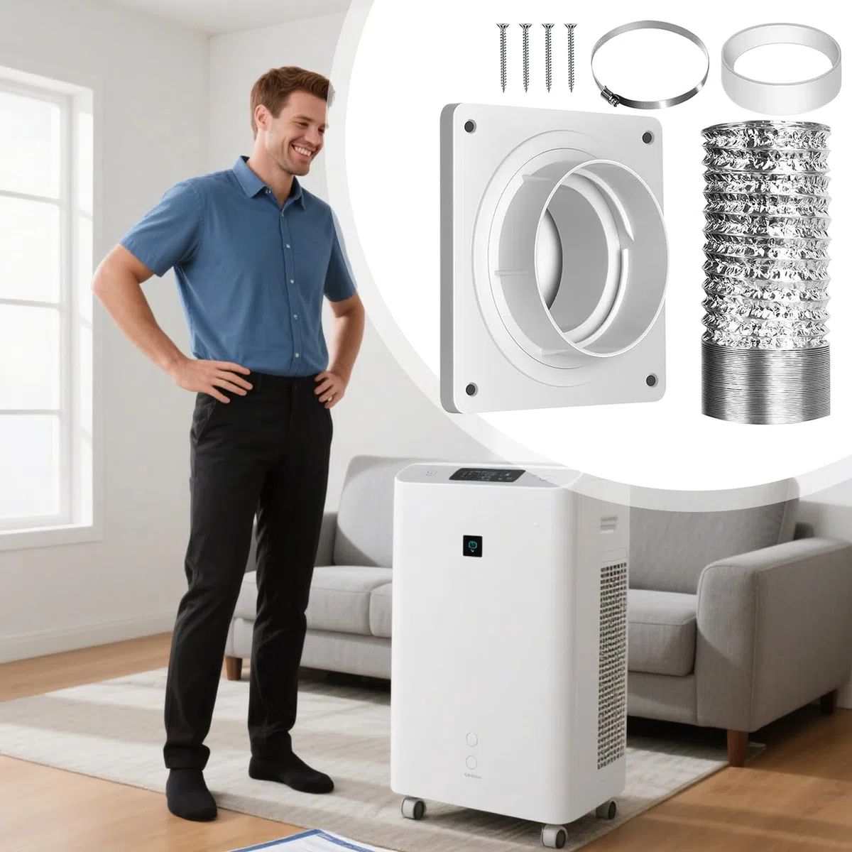 Kit de ventilación portátil para aire acondicionado | Accesorio de manguera de escape para aire acondicionado móvil – Adaptador de longitud ajustable para ventilación de refrigeración de hogar