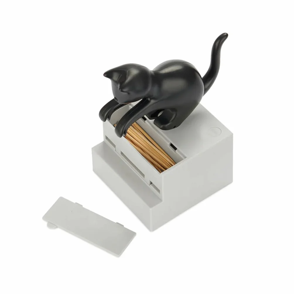 Balvi Palillero Frisky Color Negro Dispensador de palillos en forma de gato curioso Plástico