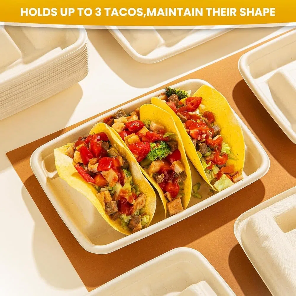 25 Soportes Desechables para Tacos para Fiesta, Soporte para Bandeja de Tacos, Soportes para 3 Tacos, para Fiesta