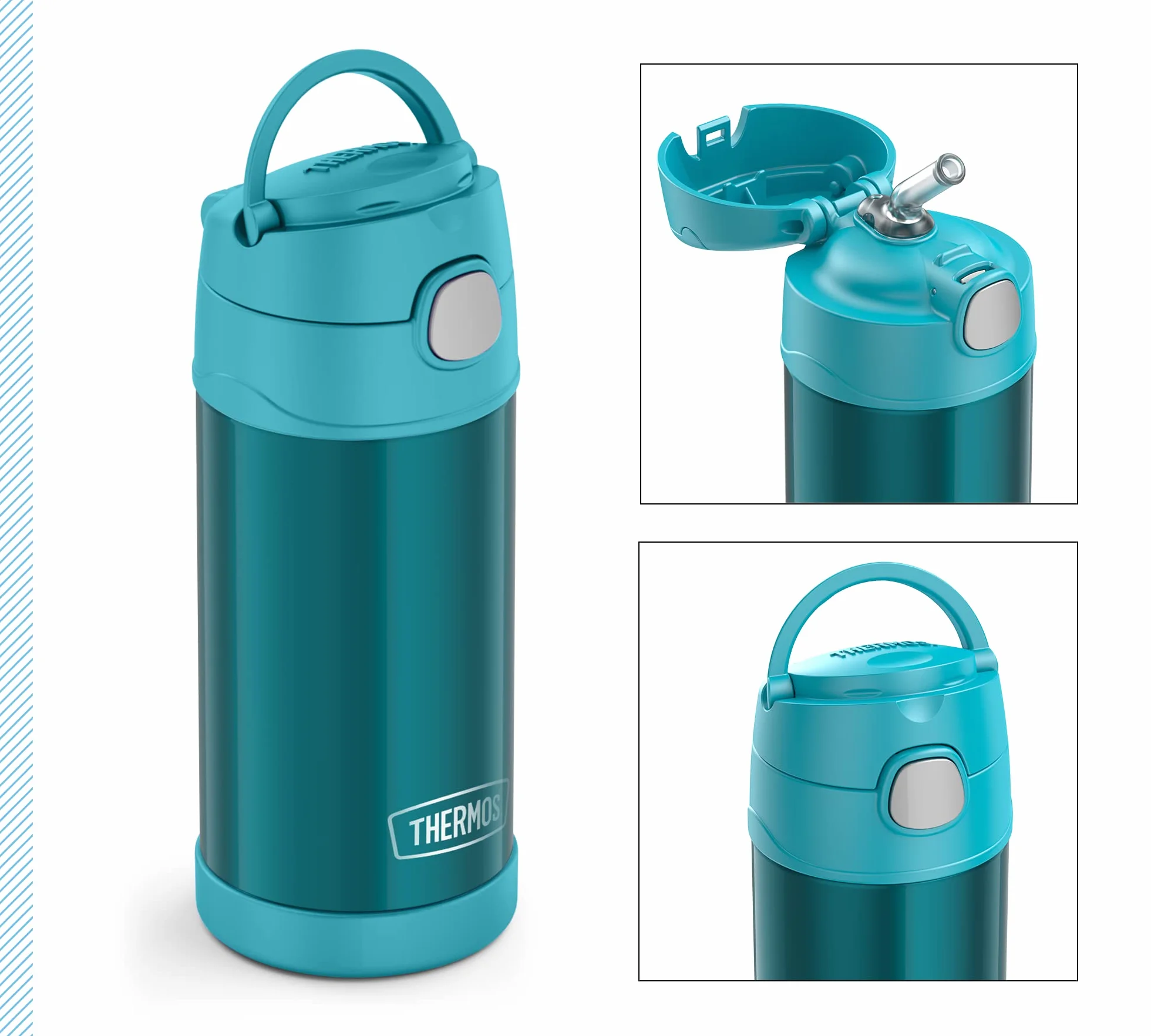 THERMOS Kids Funtainer Straw Bottle 0,35 l, termo para niños de acero inoxidable, con pajita, frío 12 horas, absolutamente hermético, para escuela, guardería, pausa