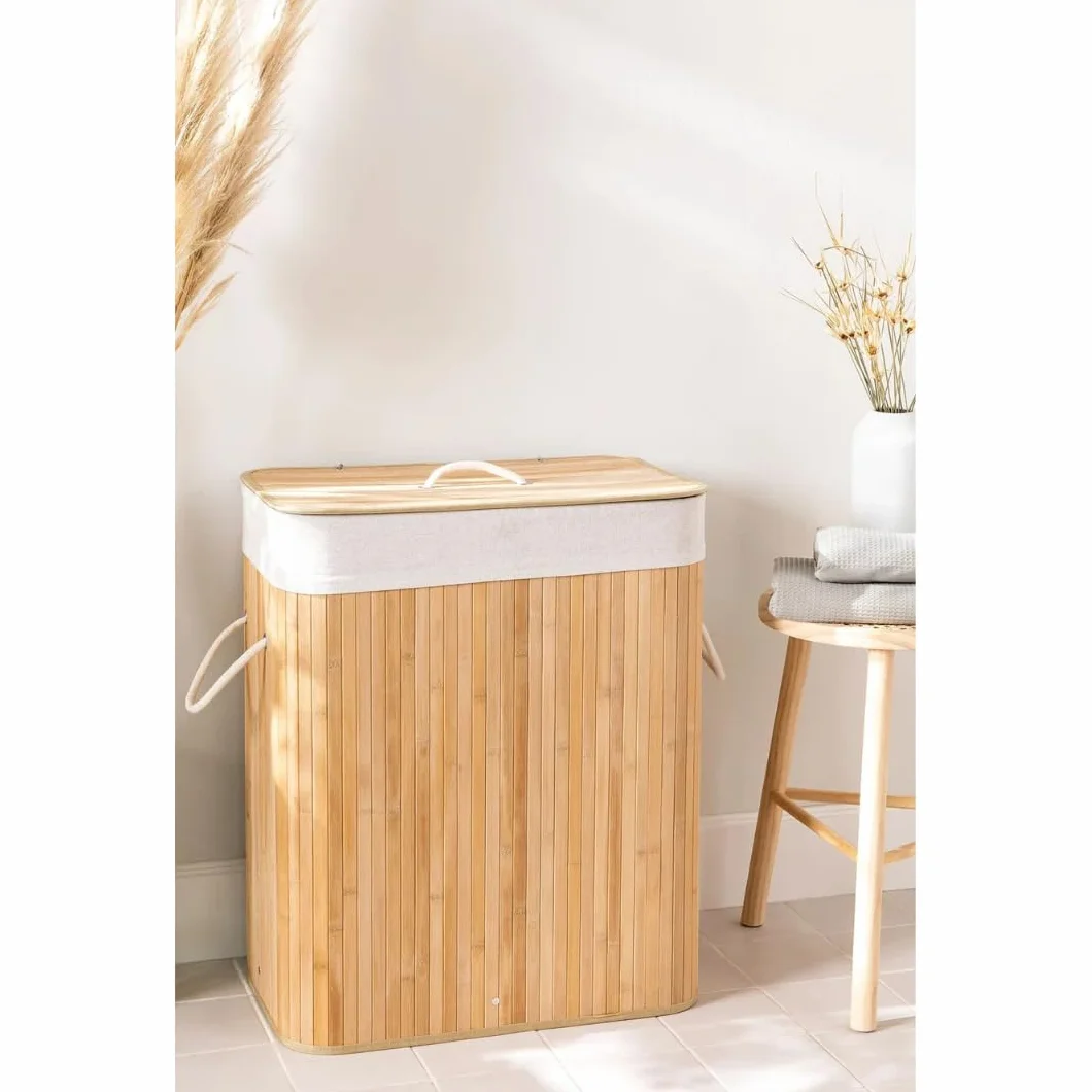 Cesto ropa sucia plegable de bambú Natural Rectangular 50x40x30cm