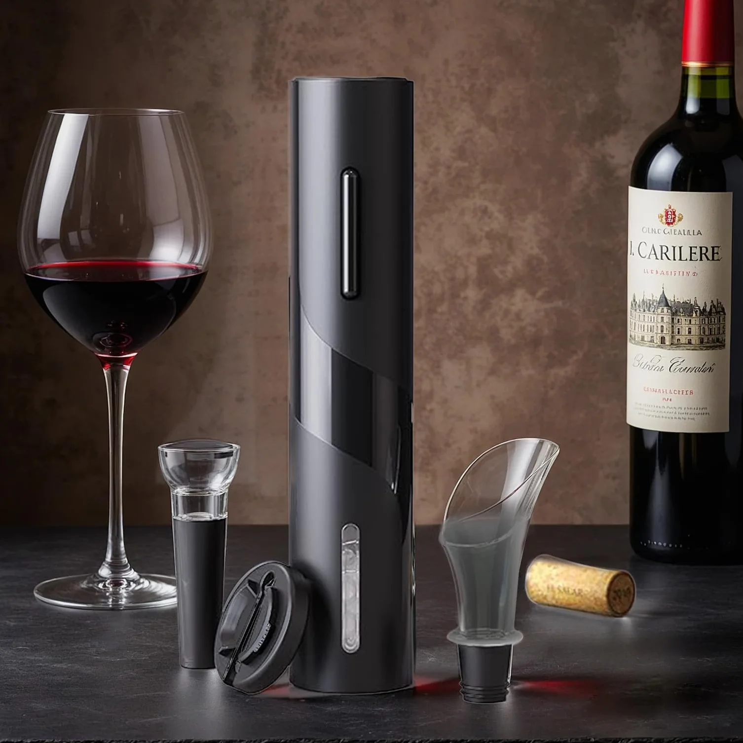 Juego de Sacacorchos eléctrico con corta cápsulas, vertedor y tapón de vino - Regalos originales