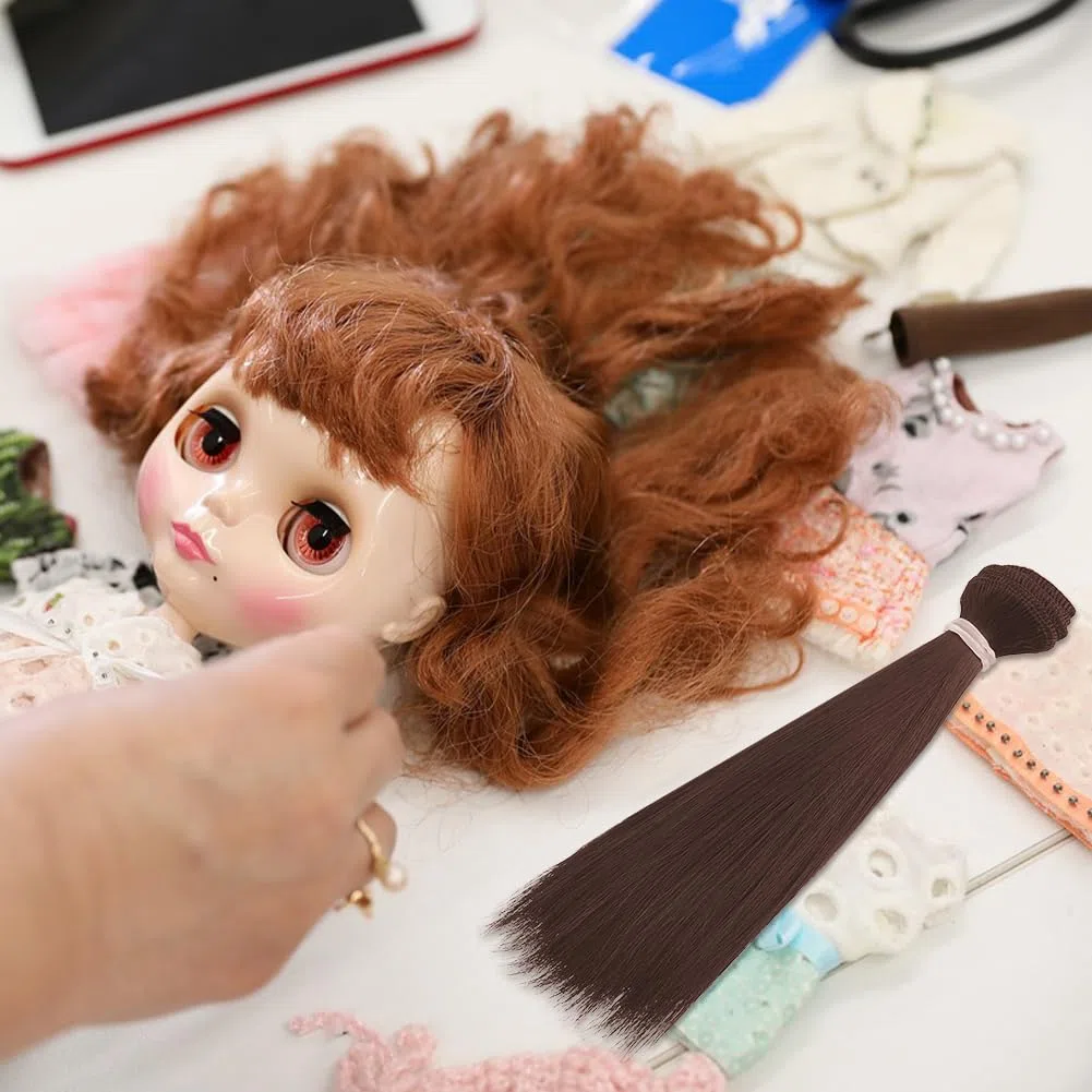 DICOSMETIC 6 pelucas de muñeca de pelo de muñeca de 18 cm, pelo recto corto, pelo de muñeca de plástico, kit de fabricación de muñecas, extensiones de pelo sintético de color marrón de coco