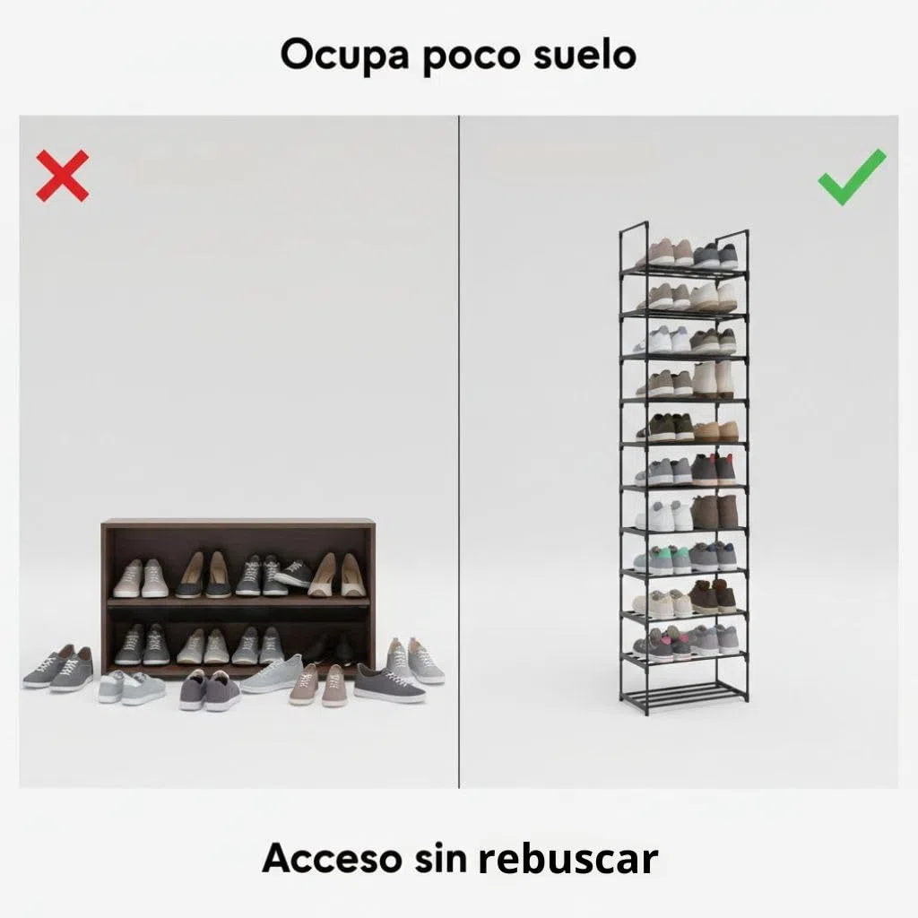 Pincho Zapatero Estrecho, Organizador Zapatos, Shoe Rank, Zapatero Plastico, Zapatero Vertical, Estanteria Zapatos con 10 Baldas, Estanteria de Pie, Shoe Organizer, Organizador Armario - Negro