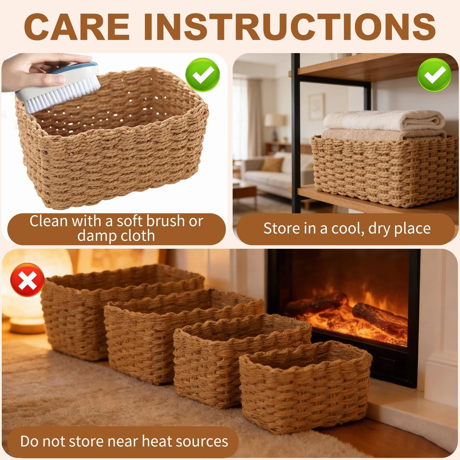 4 Cestas Tejidas a Mano Cestas Rectangulares De Mimbre Versátiles, Ideales Para Organizar Estanterías, Adecuadas Para Baños, Cocinas y Oficinas, y También Perfectas Para Envolver Regalos