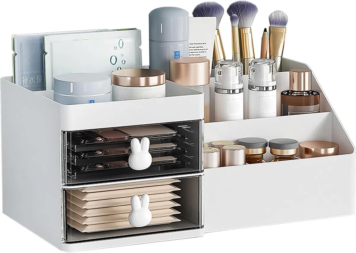 Organizador de Maquillaje, Organizador de Cosméticos con cajón, Caja de Maquillaje, con cajón, para tocador, Dormitorio, baño