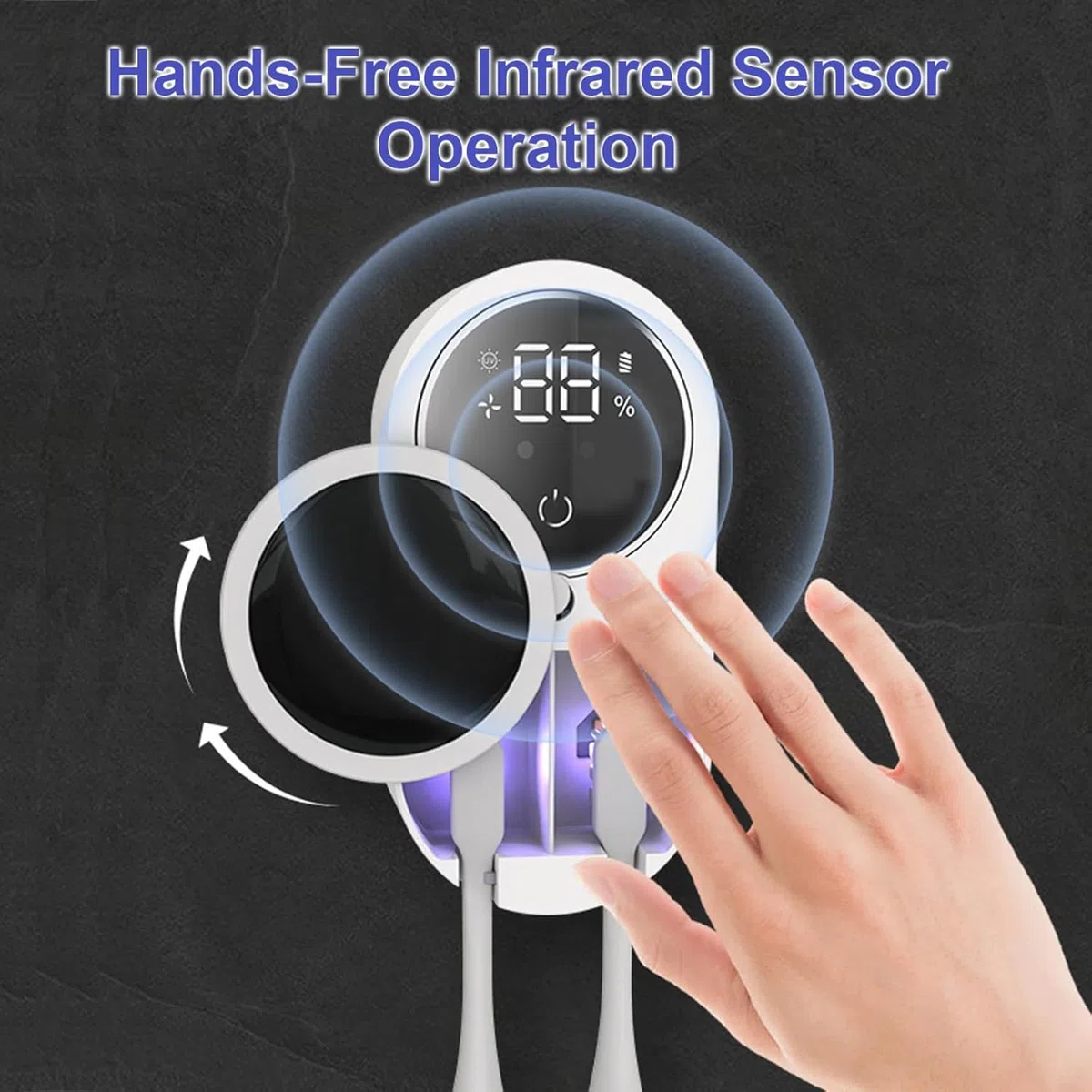 Limpiador de cepillos de Dientes Soportes de Pared para cepillos de Dientes Inteligentes con Sensor de Apertura automática Luz UVC Dual Pantalla LED desinfectante y