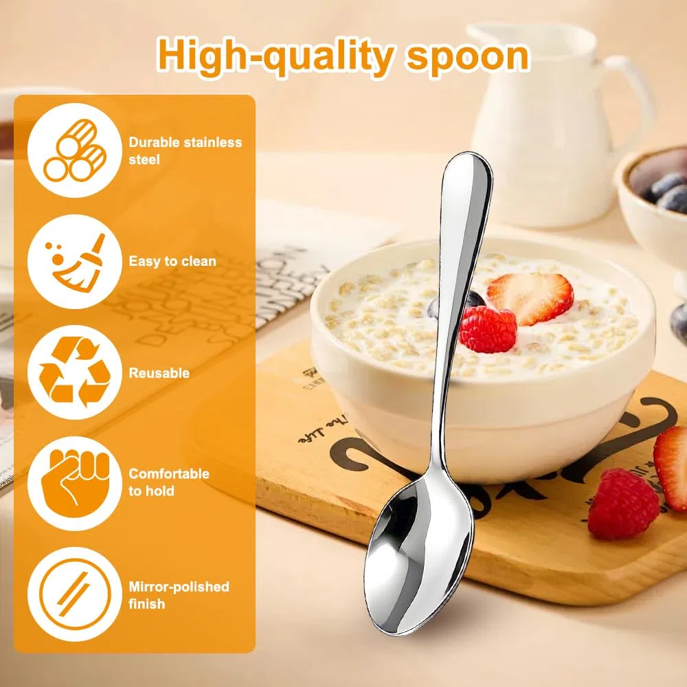 36 Piezas Cucharas de Postre, 13,8 cm Cucharillas Cafe, Cucharas Soperas, Cucharas de Acero Inoxidable, Cucharillas, Pulidas con Espejo, Resistente, para Té, Postre, Pastel, Postre y Ensalada, Plata