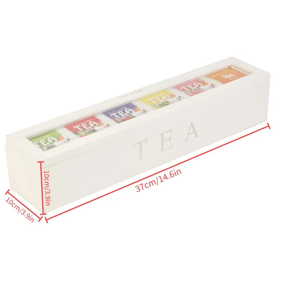 Organizador de bolsas de té, caja de almacenamiento de té de madera, cofres de almacenamiento de té, caja de almacenamiento de bolsas de té y café, caja de almacenamiento (White)