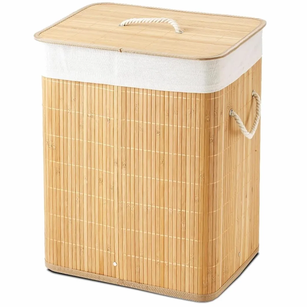 Cesto ropa sucia plegable de bambú Natural Rectangular 50x40x30cm
