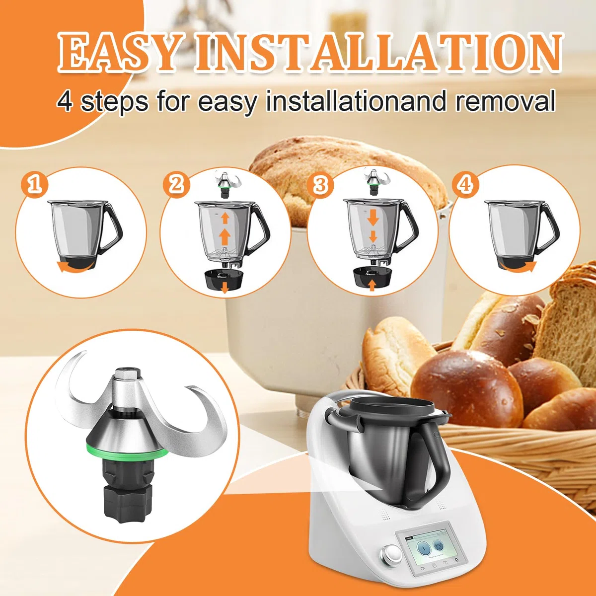 Cuchilla Amasadora para Thermomix TM5/TM6, Accesorios de Repuesto para Cuchillas de licuadora de aptas para Thermomix, Accesorios con Raspador de Masa
