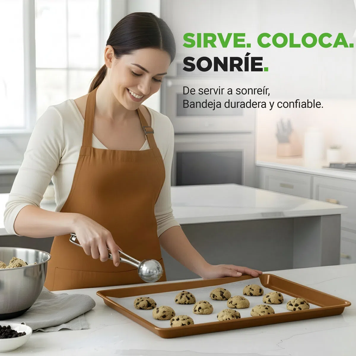 NutriChef juego de 3 bandejas horno, Para hornear, Servir, Apilables, Rectangulares, Antiadherentes, Sin PFOA, PFOS, PTFE. Dorado