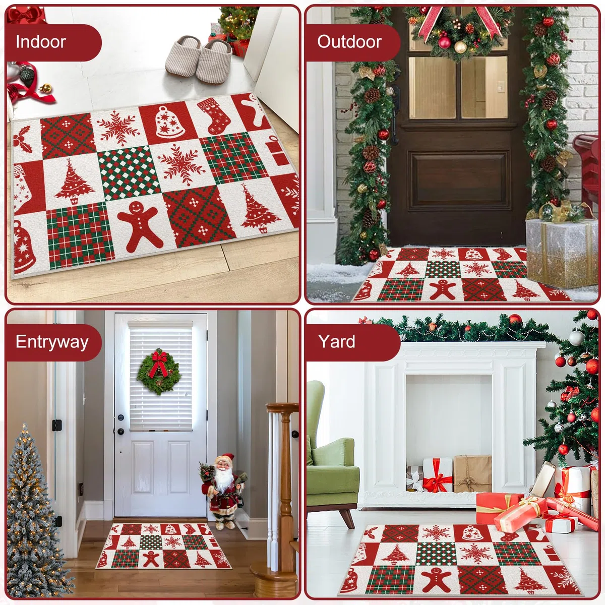 CAROMIO Tapete de cocina de Navidad, lavable, antideslizante, decorativo, antideslizante, para fregadero de lavandería, 40 x 60 + 40 x 120 cm