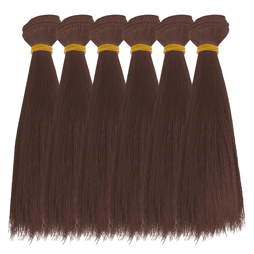 DICOSMETIC 6 pelucas de muñeca de pelo de muñeca de 18 cm, pelo recto corto, pelo de muñeca de plástico, kit de fabricación de muñecas, extensiones de pelo sintético de color marrón de coco