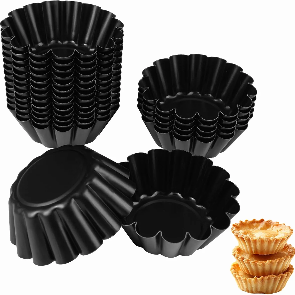 20 Piezas 6 x 2,5cm Moldes para Tartaletas Individuales, Moldes Mini Tartaletas de Acero Carbono, Acero Inoxidable Molde de Tartaleta de Huevo, Moldes para Tartaletas de Huevo, para Pasteles, Tartas
