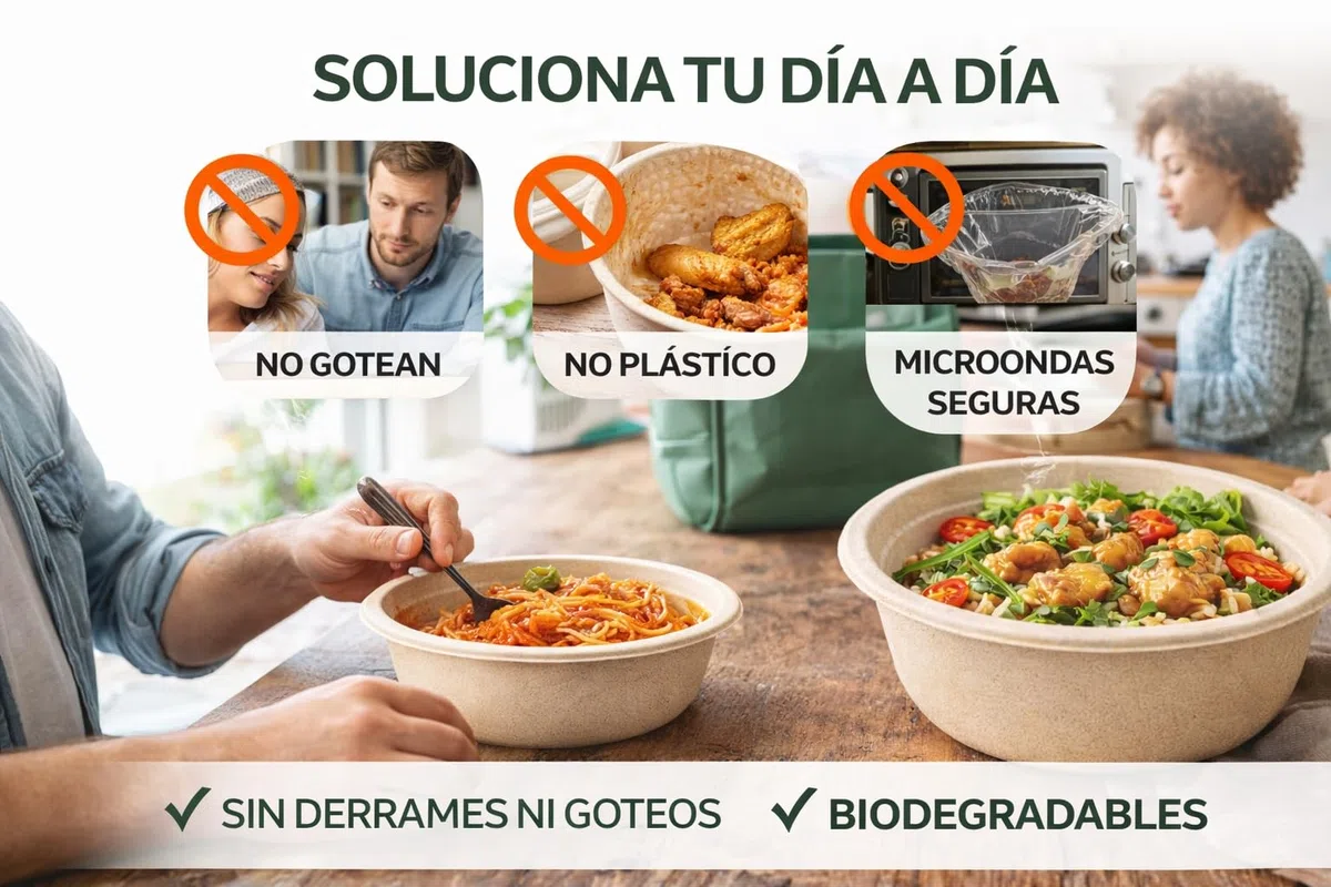 Bol Desechable Bagazo de Caña de Azúcar – Apto Microondas – Biodegradable y Compostable – Antigoteo – Para Caliente y Frío – Kraft Natural o Blanco – 350 ml / 500 ml / 900 ml (50, BLANCO, 500 ml.)
