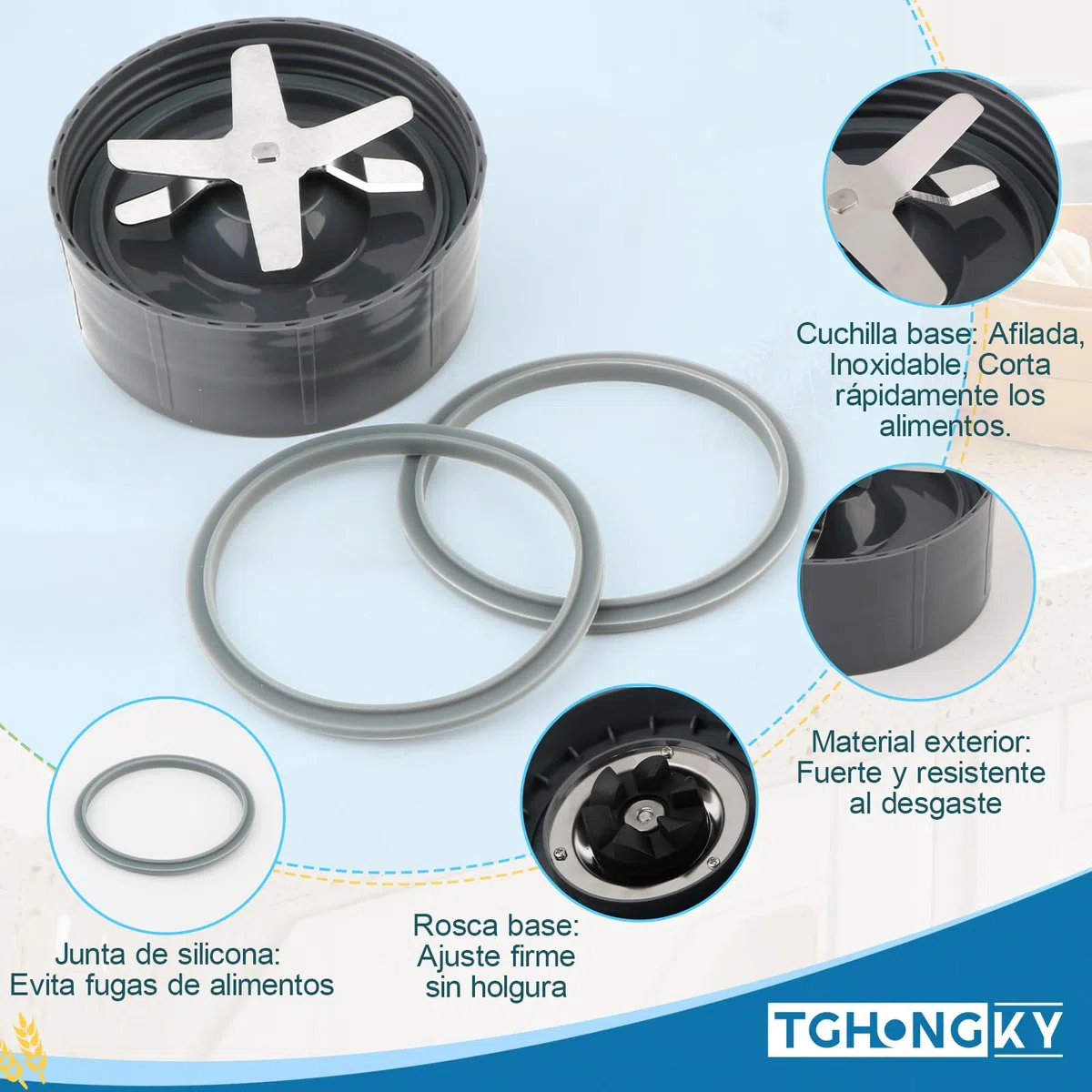 Blender Blade para NutriBullet 600W Extractor de Licuadora para NutriBullet 900W Hoja Cruzada Pieza de Base Extractor de Reemplazo de la Hoja en Forma con Junta del Portacuchillas
