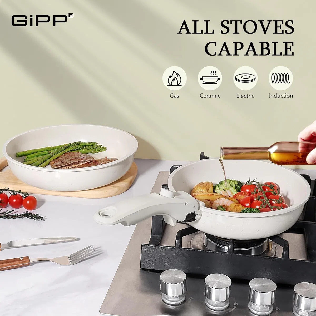 GiPP Mangos extraibles para sartenes, reemplaz0universal de mango de olla, adecuado para cacerolastodos los utensilios de cocina, juego de sartenes, negro