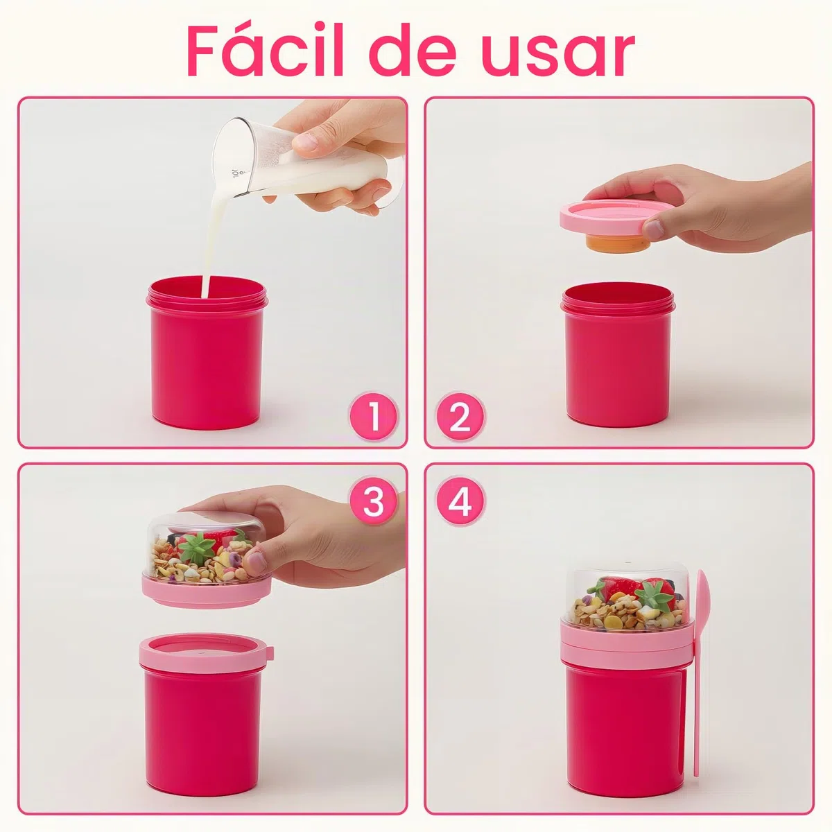 Bugucat Taza para Cereales 450ML+250ML, Taza de Yogur Recipientes para Cereales para Llevar con Tapas y Cuchara, Reutilizable Porta Yogur Vaso Portátil Taza de Cereales con Recipiente para Ensaladas