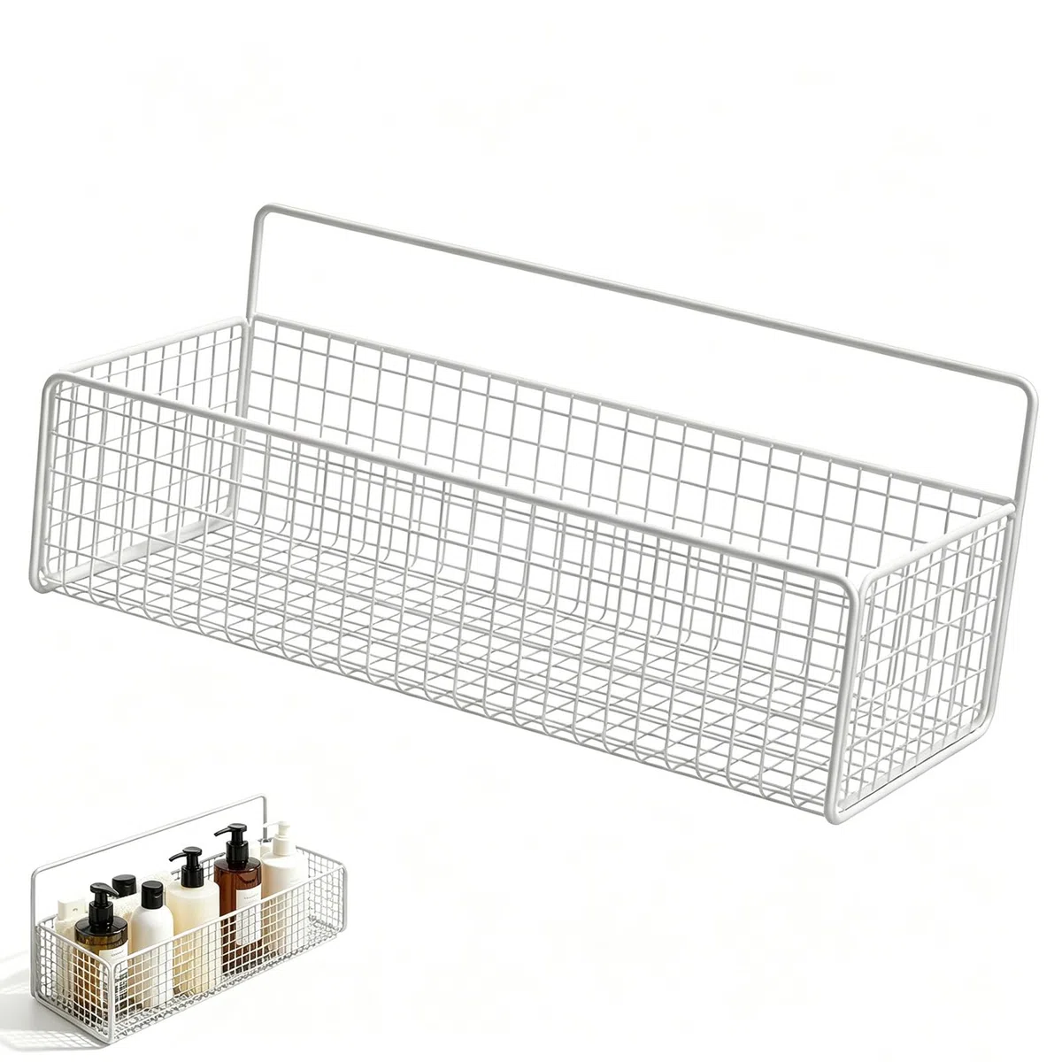 Cestas de almacenamiento colgantes, estante de almacenamiento para colgar en la pared, cesta de basura de alambre de hierro portátil multifuncional para cocina, baño, estante de (White)