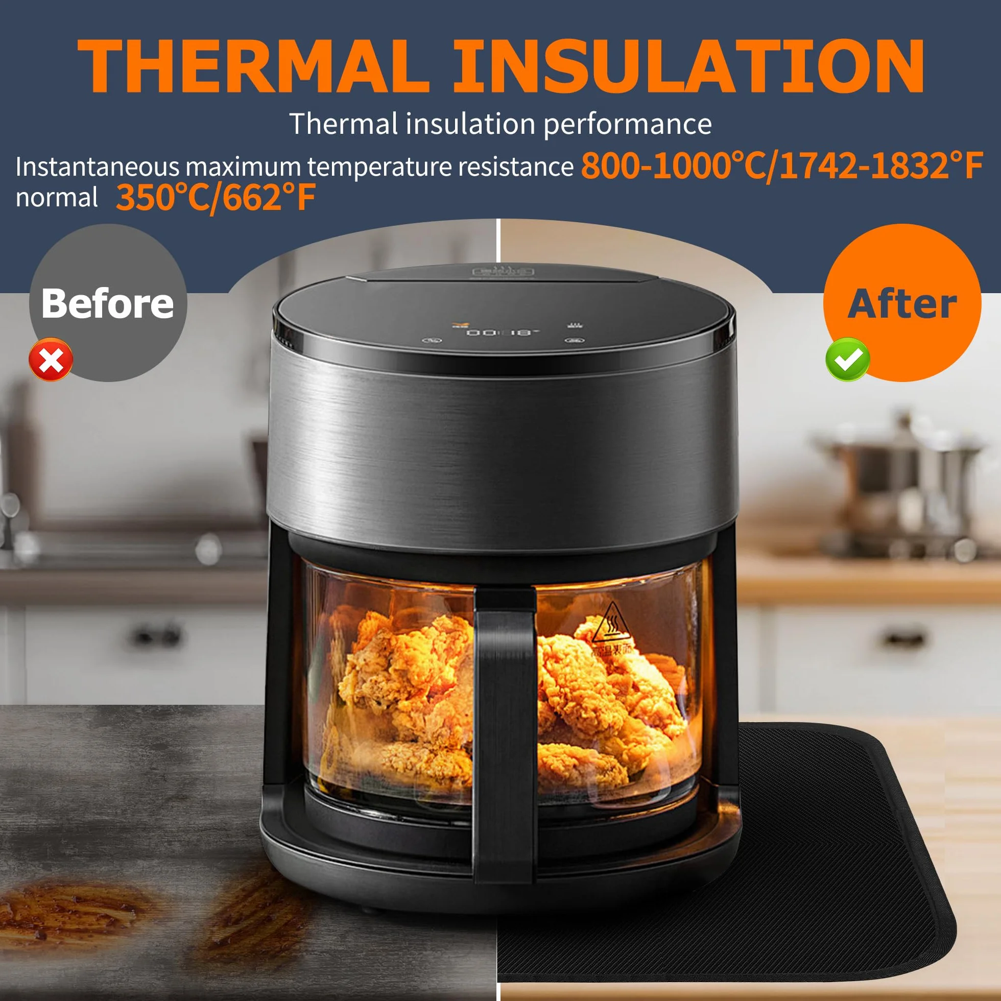 2 Piezas Protector Encimera Cocina, Protector Encimera para freidora de aire, Tapete De Silicona 40x50 cm, tapete térmico para cafetera, microondas y tostadora