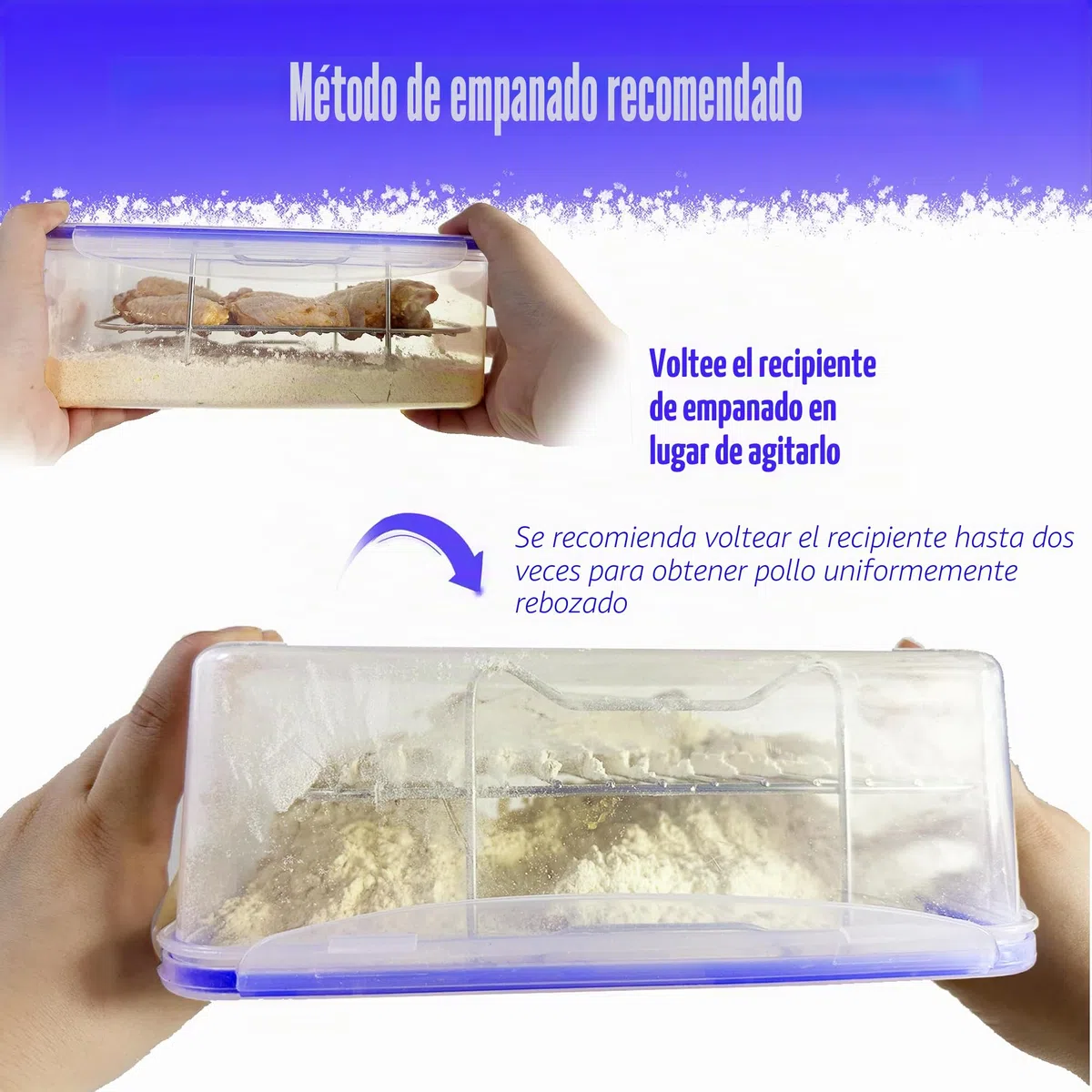 Cuenco para rebozar, cuenco para empanar con tapa, coctelera de harina para condimentar pollo frito, pescado, camarones, simplemente gira | Cuenco para empanar con tapa, coctelera de harina, pollo frito, pescado, camarones, condimento, fácil de limpiar (a