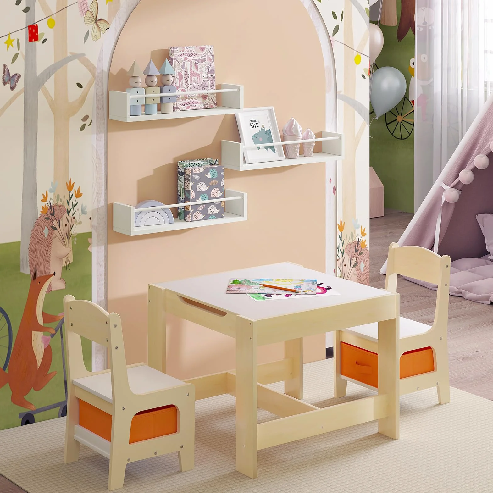 WOLTU Estanteria de Pared para Libros Infantiles, Libreria Infantil Montada en Pared con 3 Estantes, Libreria Montessori para Habitación Infantil y Jardin Infancia, Forma Nube, Blanco, RG9508ws