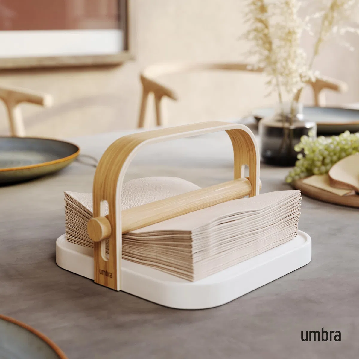 Umbra Servilletero Blanco/Natural Madera de fresno