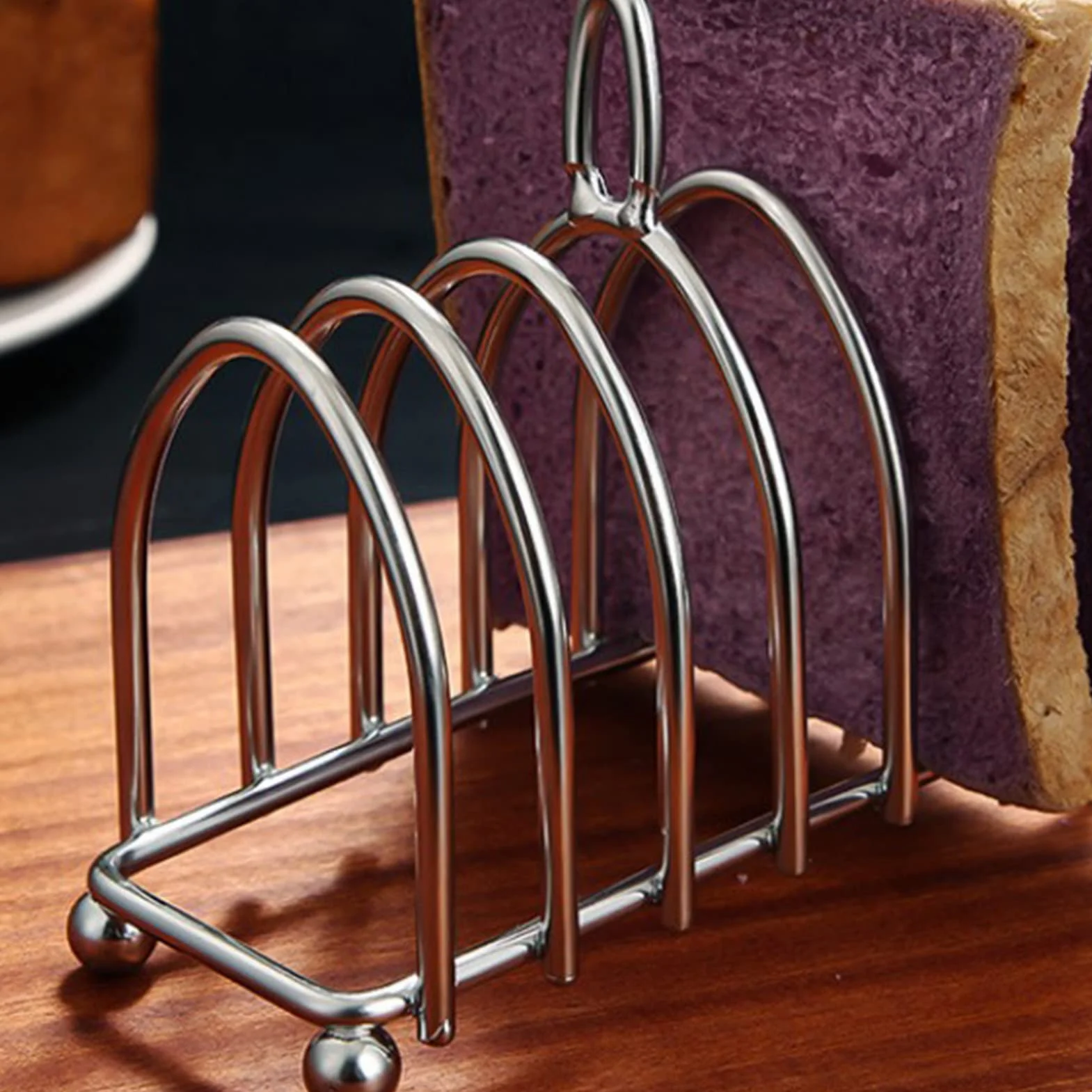 Estante para Tostadas de Acero Inoxidable, Estante para Tostadas de 6 Rebanadas con Patas de Bola y Asa de Bucle, Soporte para Pan Tostado para Cocina, Buffet, Desayuno, Almuerzo, Cena