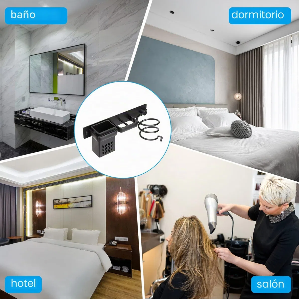 YUET Soporte Secador Pelo, Plancha de Pelo de Aluminio para Secador de Pelo Montado en Pared Metal Estante de Organizador para Baño, Dormitorio, Hotel
