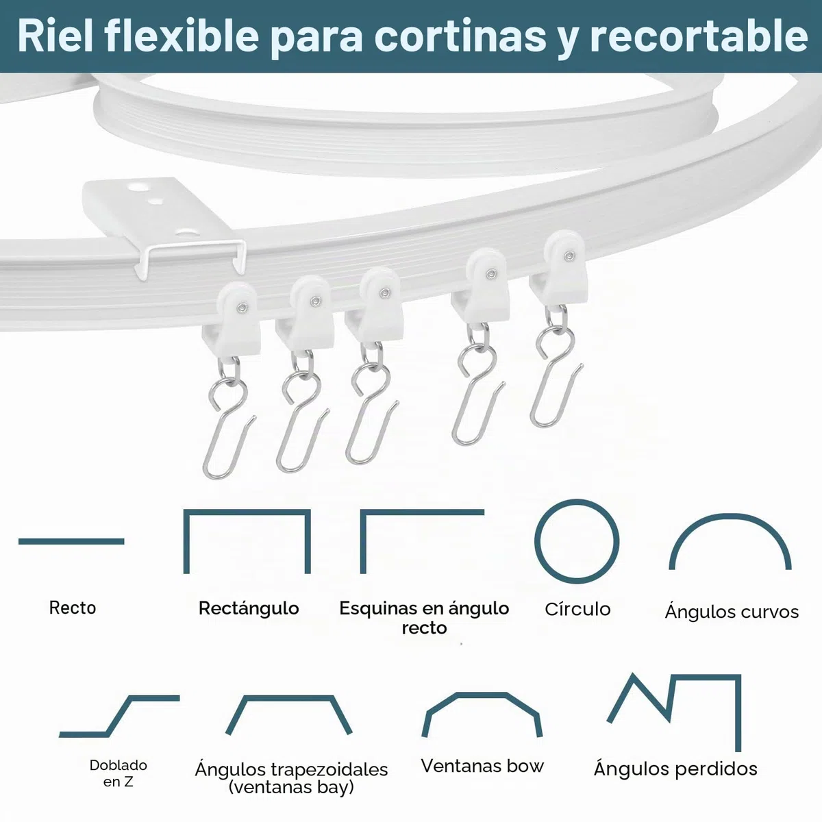 Riel de cortina flexible de 4 m con ruedas silenciosas, riel de cortina flexible, montaje en techo, sistema de rieles, montaje en techo, cortina de ducha, sistema de rieles