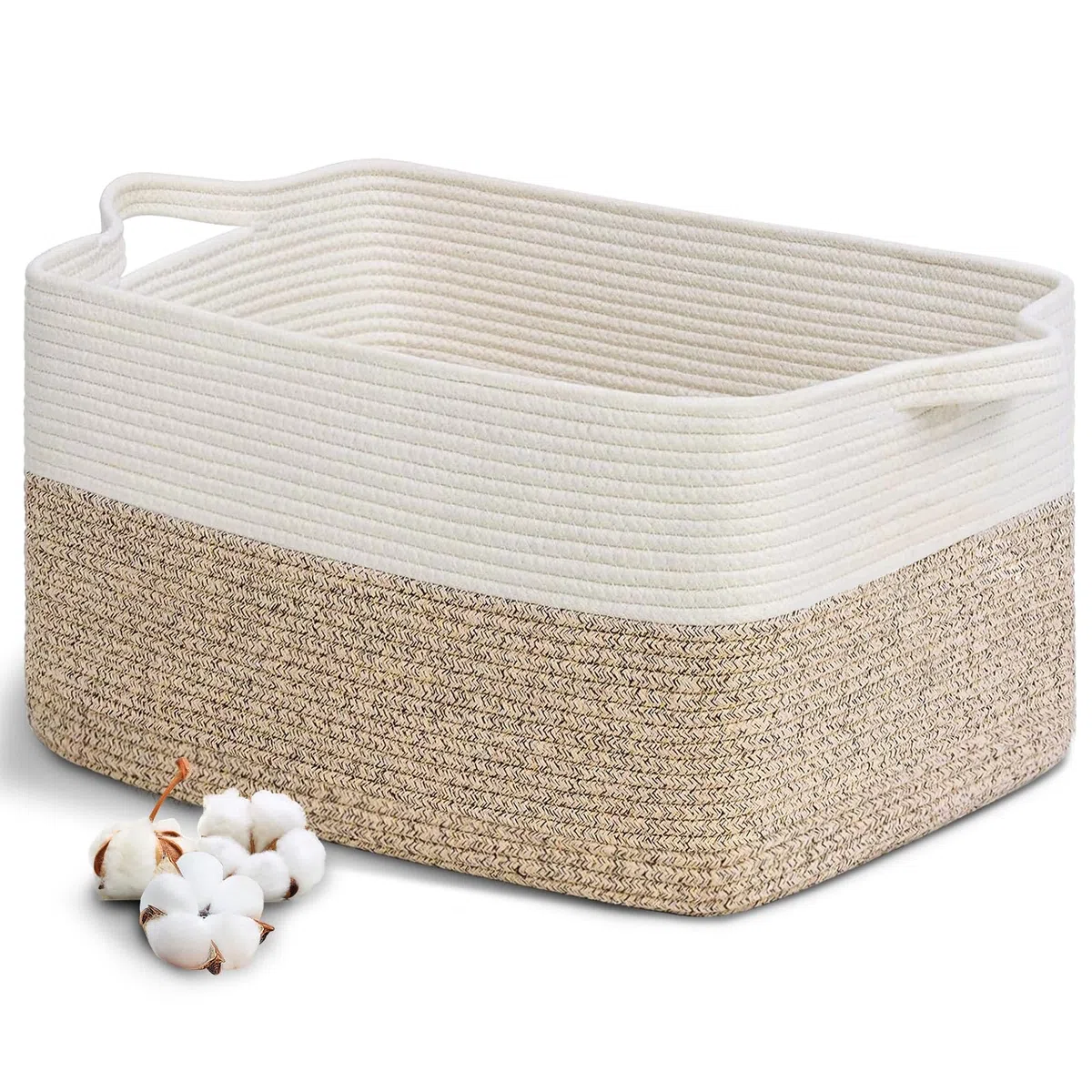 Cesto Ropa Sucia Trenzado de Algodón, 63L Cesto Colada con Asa, D55 x H30 CM Plegable Cestas de Lavandería, Cesta de Almacenamiento Grande, para Lavadero Habitación Infantil Salon Bañ