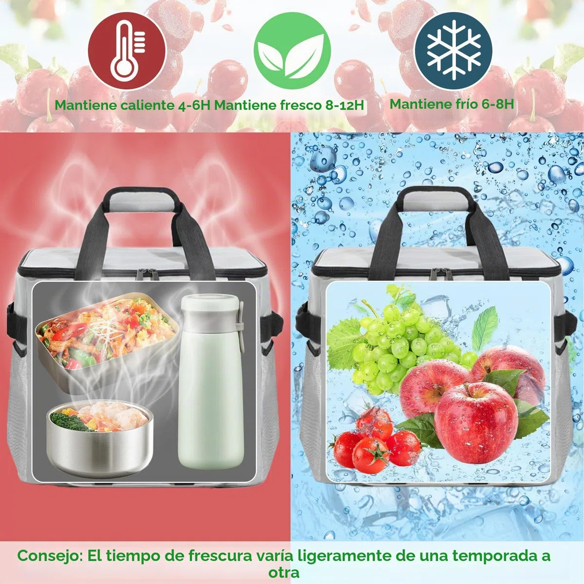 Bolsa Termica 40L Bolsa Térmica de Alimentos, Bolsa Nevera Porta Alimentos Grande, Plegable, Fácil de Limpiar, Bolsa Termica para Fiambrera Picnic, Playa, Almuerzo